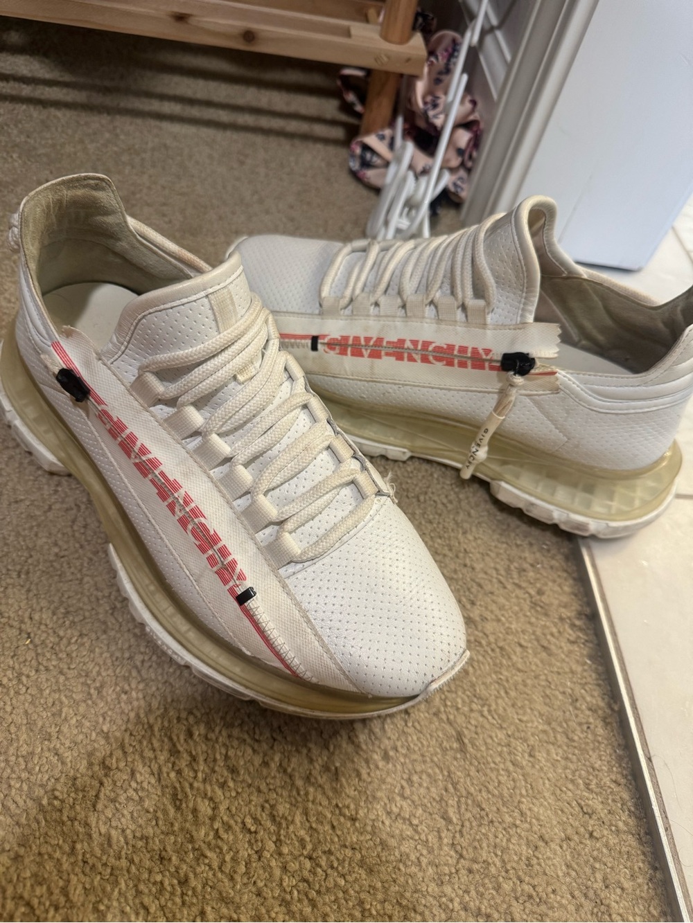 Givenchy Cream Leather Sneakers with Red Accent
